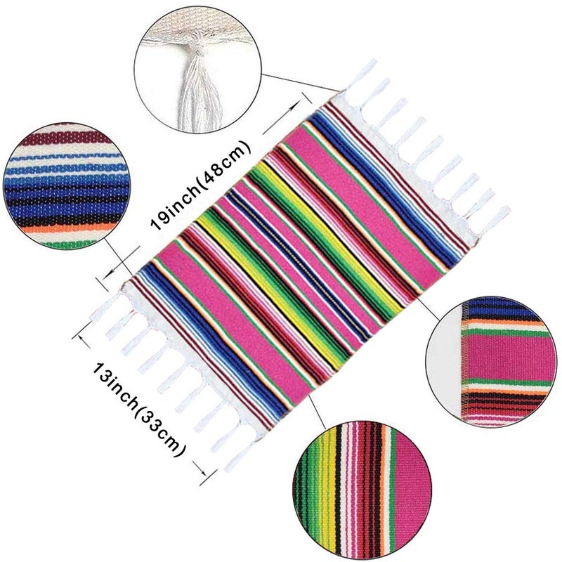 Fowecelt Mexican Serape Placemats for Mexican Party Wedding Decor Outdoor Dining Kitchen Table Set of 6, 13 x 19 Inch Fringe Cotton Handwoven Table Place Mat (Multi-Color) - Image 2